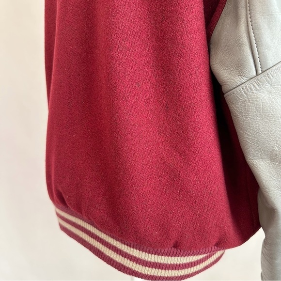 Vintage 50s Leather Wool 71 Varsity Letterman Jacket Snap Button Burgundy 42 Med - Picture 15 of 16